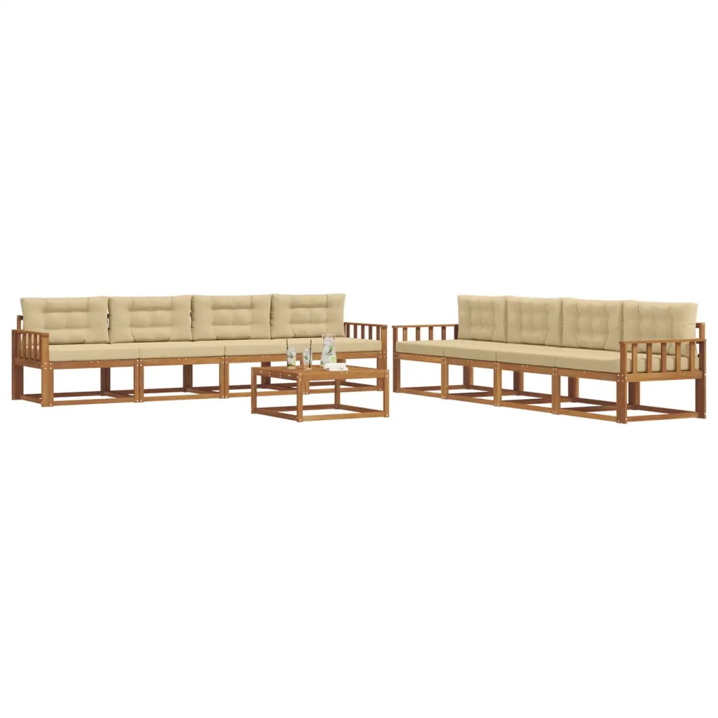 Set di divani da esterno con cuscino 9 pcs Naturale e Beige 3367366