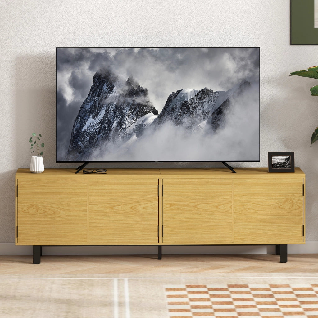 Mobile TV 180 cm con 4 ante a pressione ¨C zephmum ¨C legno naturale 180x35x55,5 cm