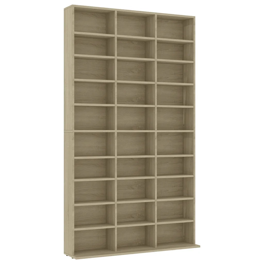 Mobile porta CD in legno composito per soggiorno o ufficio 102 x 16 x 177 cm con 30 scomparti a giorno stile moderno in rovere Sonoma 02_0047689