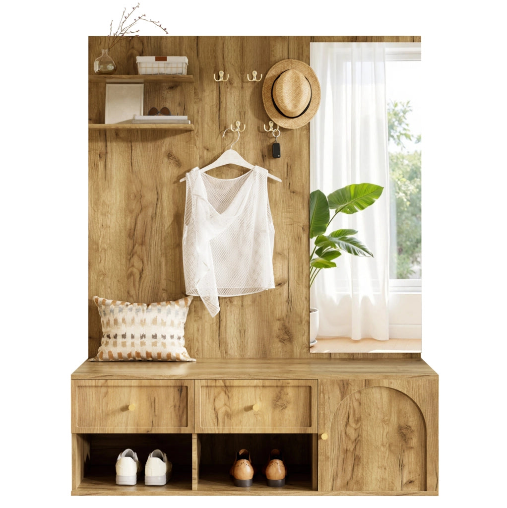 Set guardaroba da ingresso 6 in 1 con specchio e panca