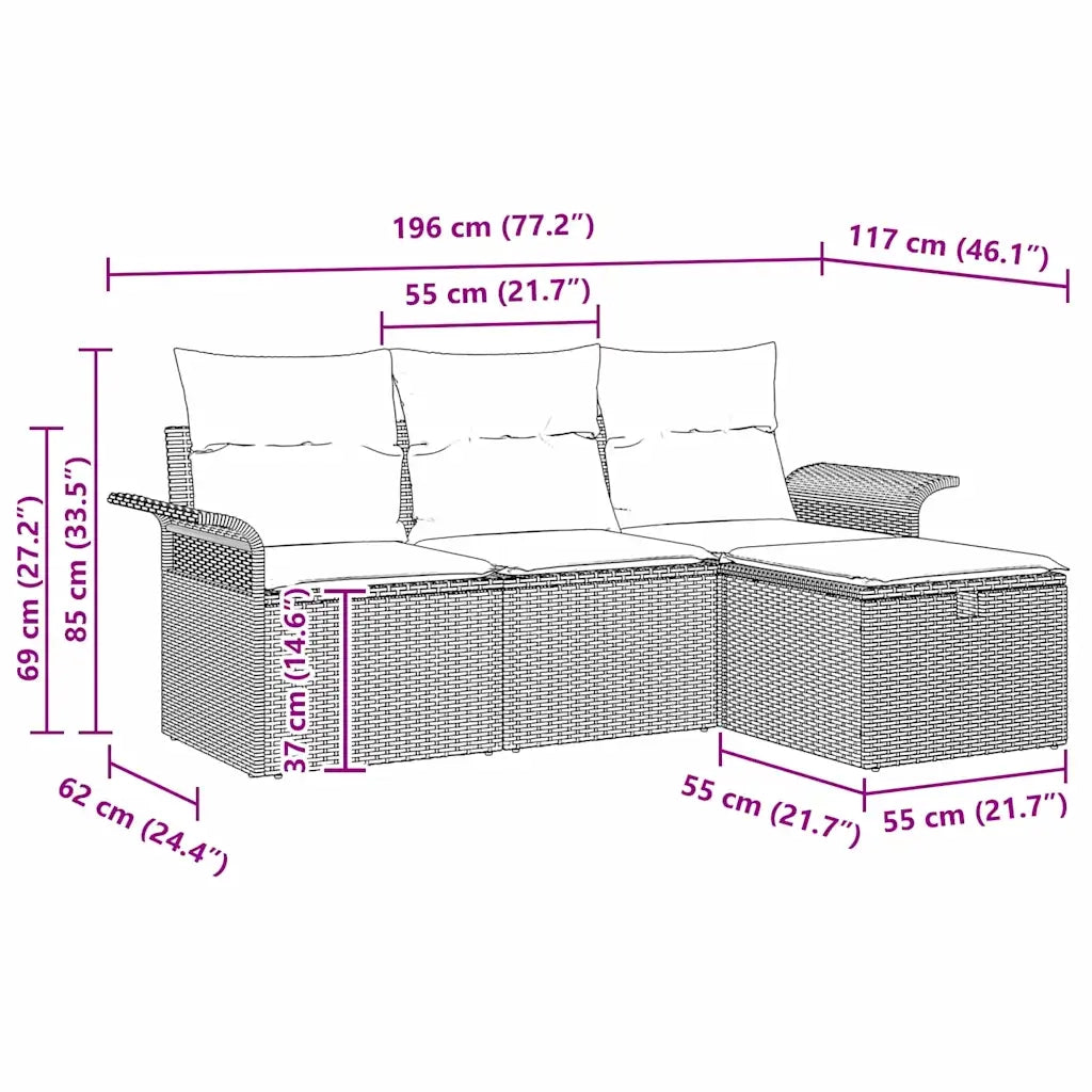 Set Divano da Giardino 4 pcs Grigio chiaro Poly Rattan 3358851