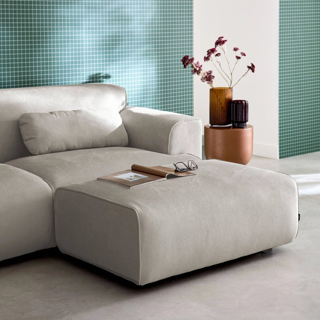 Poggiapiedi per divano wallas velluto a coste, 3 posti  , beige grigio