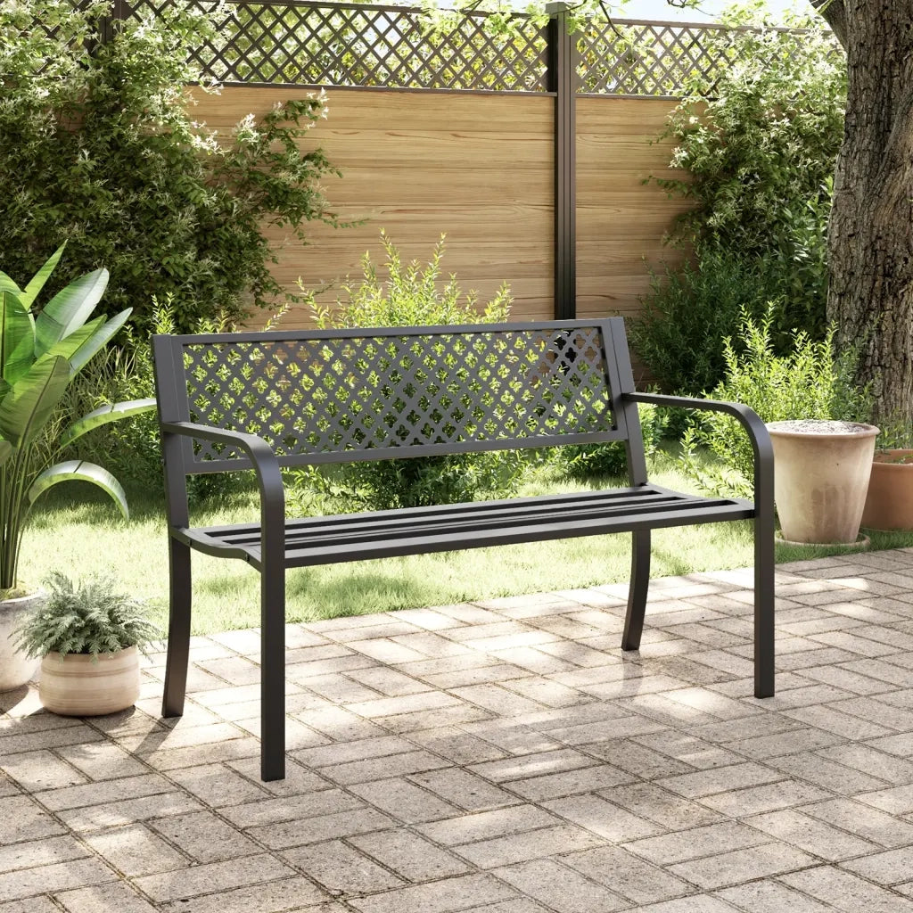 Panchina da Giardino 119 cm Nera in Acciaio 4002828