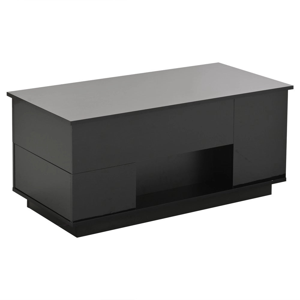 Tavolino da Caff¨¨ 4 in 1 con LED ¨C MINIMAL ¨C Nero, 2 Cassetti, Altezza Regolabile, 100x50x45
