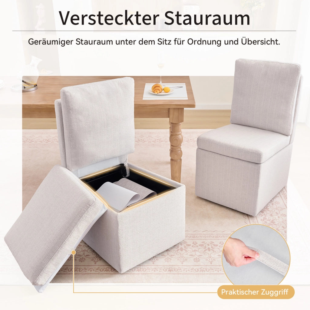 Sedia imbottita girevole con vano contenitore e ruote, grigio beige