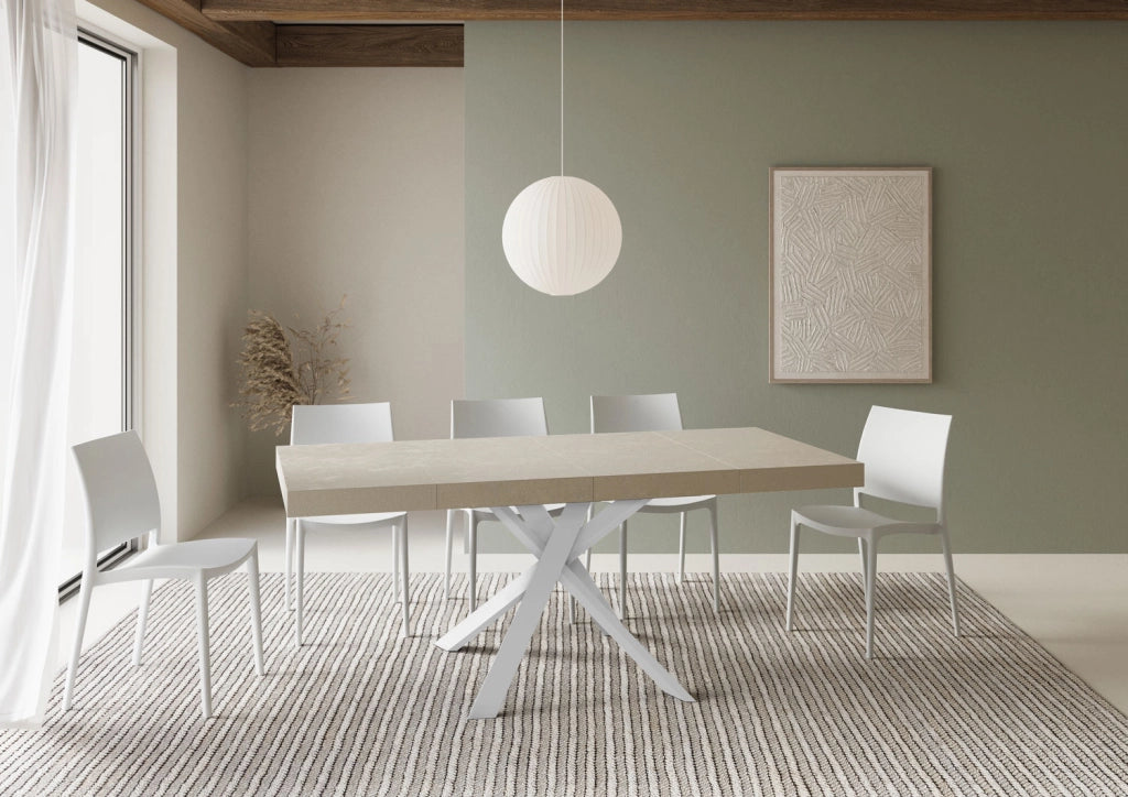 Tavolo allungabile 90x90/194 cm Clerko Premium cashmere gambe bianche