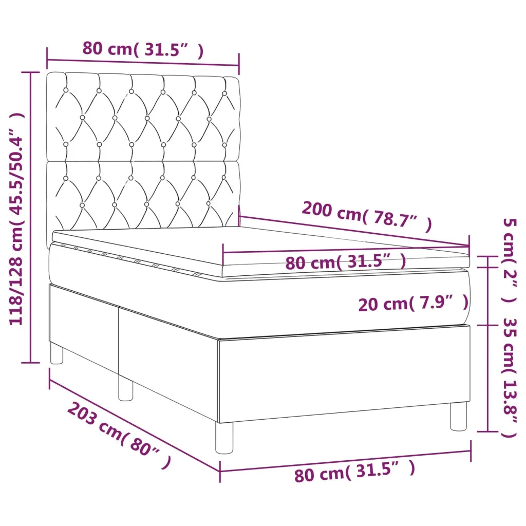 Letto a Molle con Materasso e LED Crema 80x200 cm in Tessuto