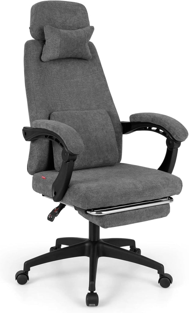 Sedia da Ufficio con Poggiapiedi Retrattile, Poggiatesta e Supporto Lombare, Schienale Inclinabile 99°-155°, Regolabile in Altezza 119-126 cm, Sedia Girevole per Ufficio, Studio e Soggiorno