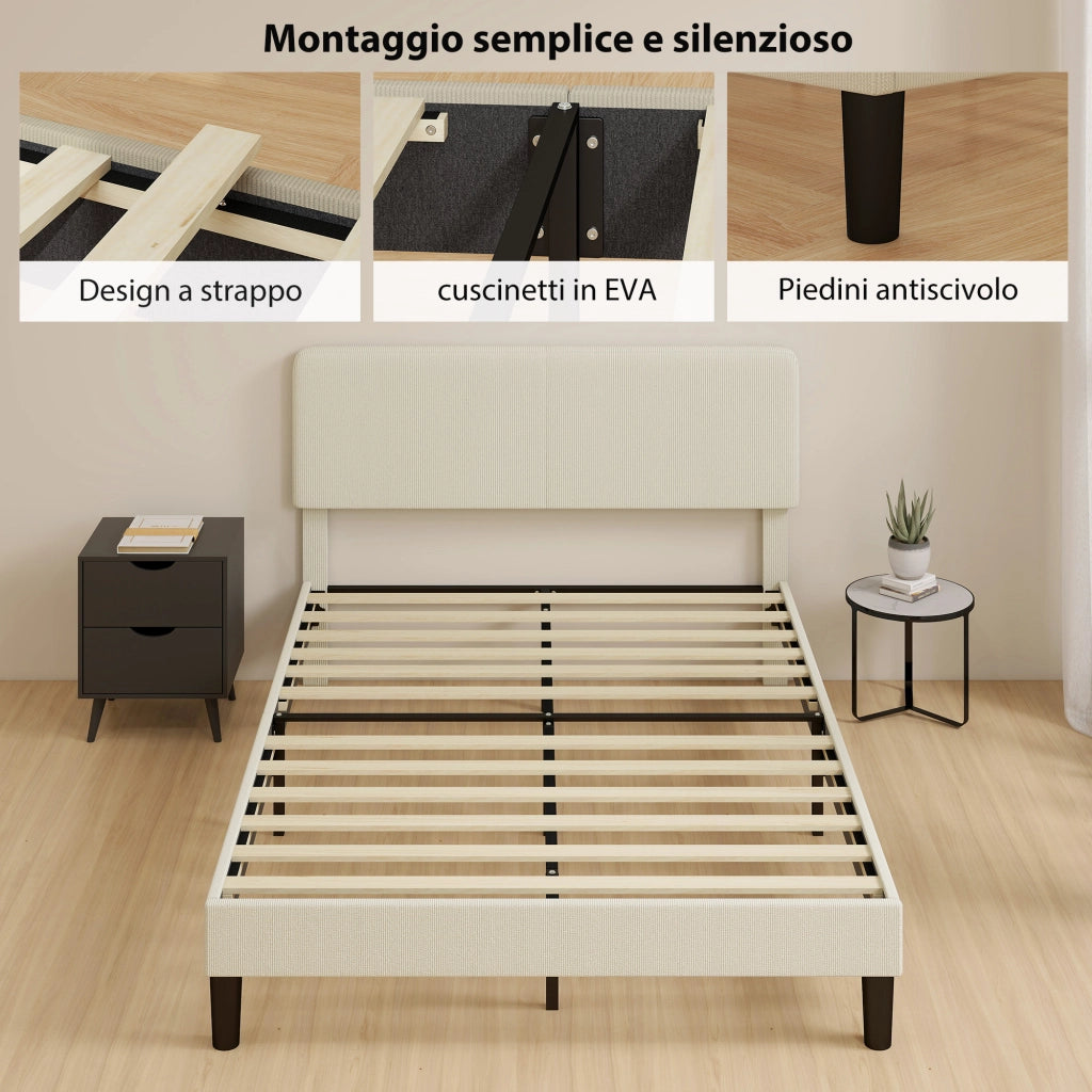 Letto Imbottito con Testiera Regolabile e Doghe ¨C Zephmum ¨C Velluto Grigio 140x200 cm