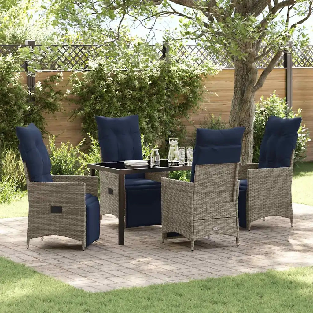 Set di tavolo e sedie con cuscino 5 pcs Grigio Rattan in PE