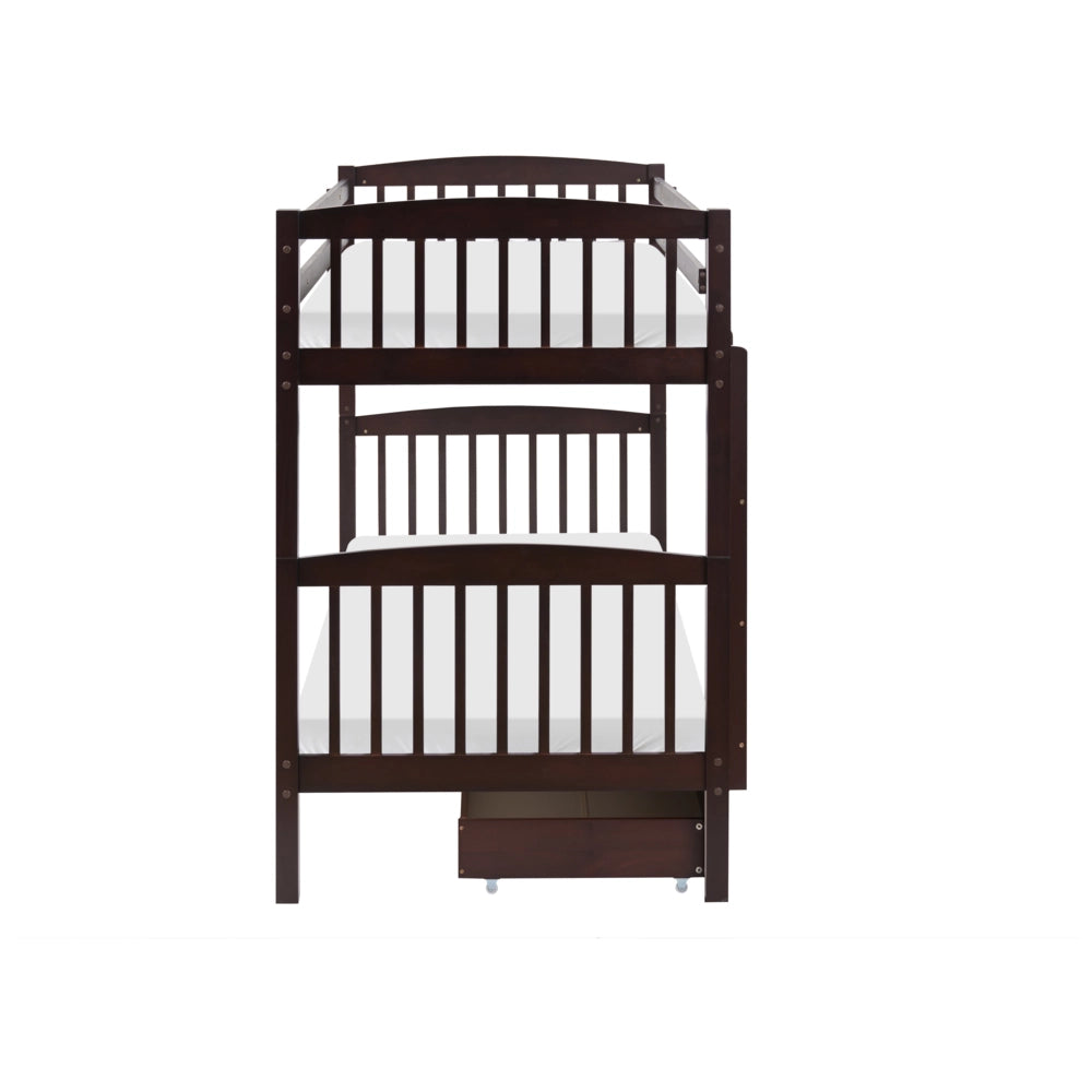Letto a castello letto doppio con cassetti portaoggetti in legno di pino scuro 90 x 200 per bambini cameretta
