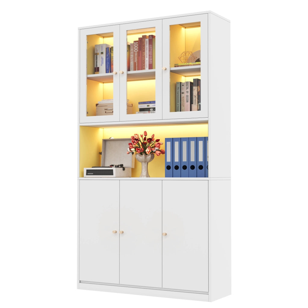 Libreria alta con vetrina in vetro e LED 100x35x200 cm; bianco; in MDF