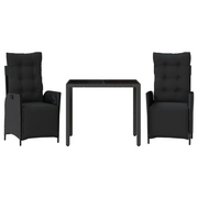 Set da Pranzo da Giardino 3 pz | Set Salotto da Giardino con Cuscini Nero in Polyrattan