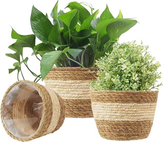 Pannelli di giardinaggio in cotone - contenitori multifunzionali - 3 pezzi - beige - materiale naturale