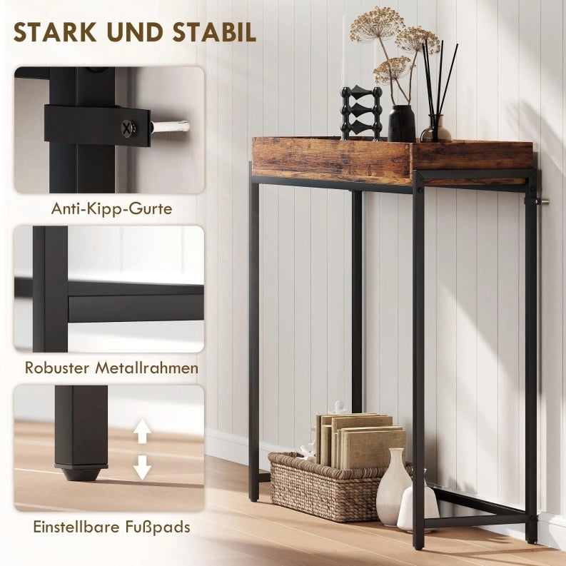 Consolle stretta 100x30 cm in legno e metallo marrone rustico