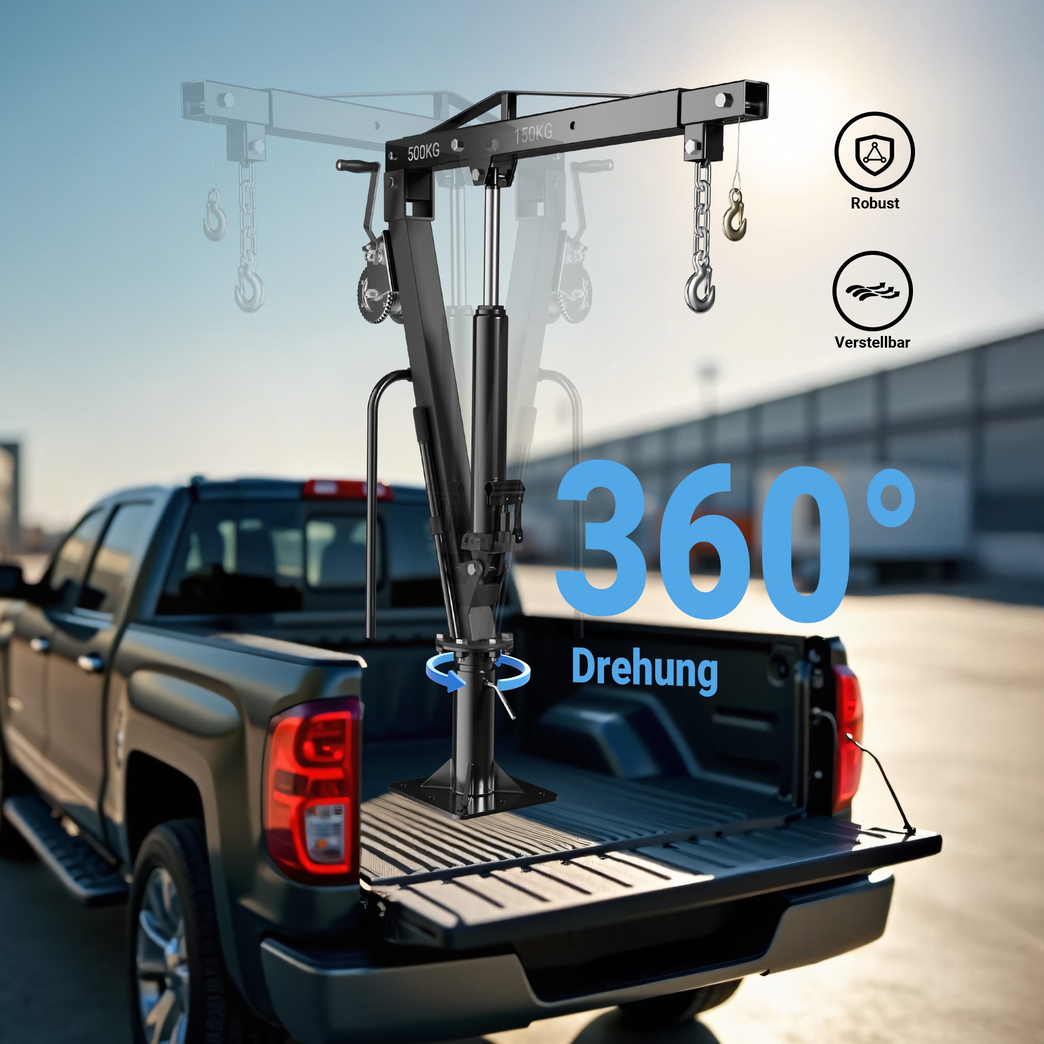 Gruetta per pick up idraulica con verricello max 500 kg 1770 mm girevole a 360° Mini gru di sollevamento