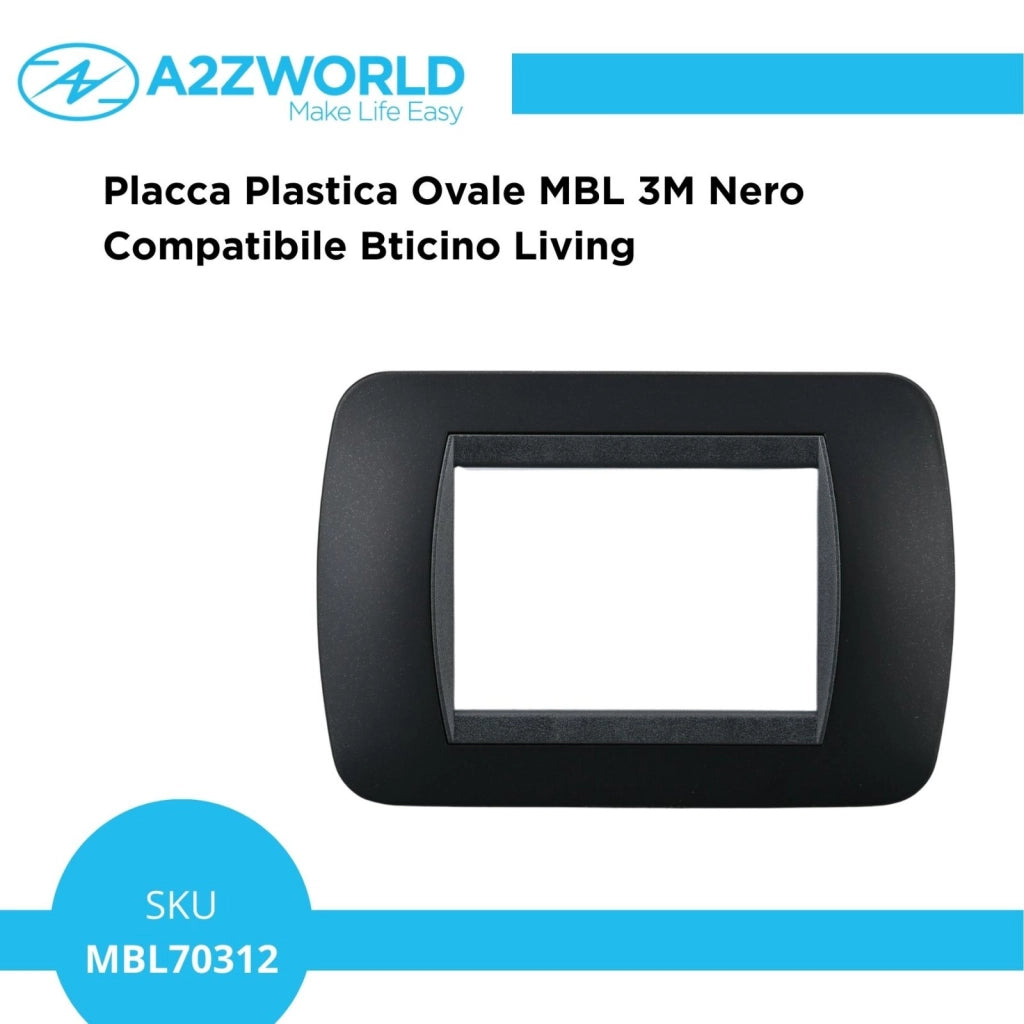 Placca Plastica Ovale MBL 3M Nero Compatibile Bticino Living BLN88302
