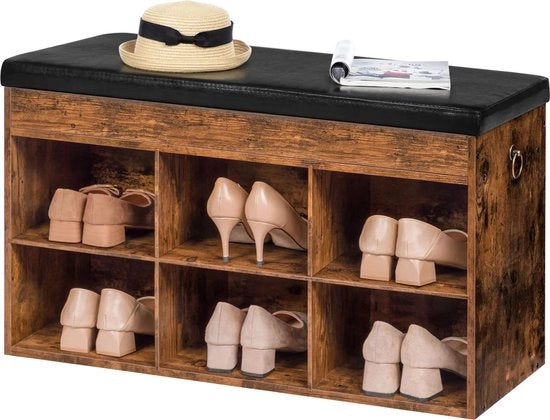 Banco per scarpe - Ripiano per scarpe - Vintage - Legno - Metallo - Industriale - Marrone - Nero