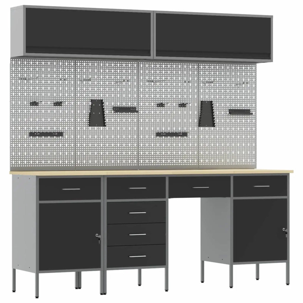 Set di mobili da lavoro con cassetto con blocco 10 pcs Nero 3321480