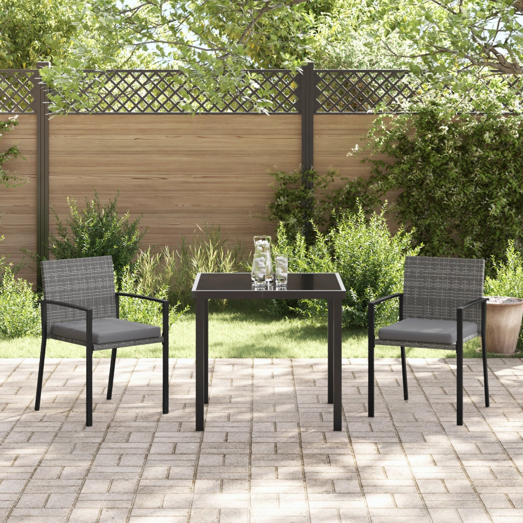 Set da pranzo per giardino 3 pezzi grigio polyrattan