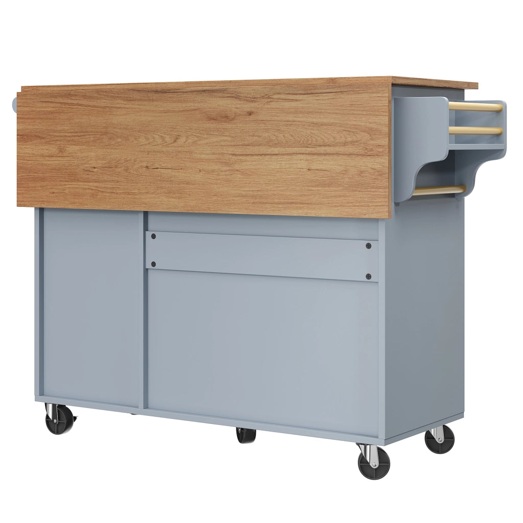 Carrello da Cucina con Cassetti e Ripiani Regolabili; Piano Ribaltabile; per Cucina; in MDF; Azzurro