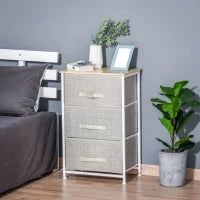 Comò Moderno con 3 Cassetti in Tessuto, Telaio in Acciaio e Truciolato, 45 x 30 x 71 cm, Grigio