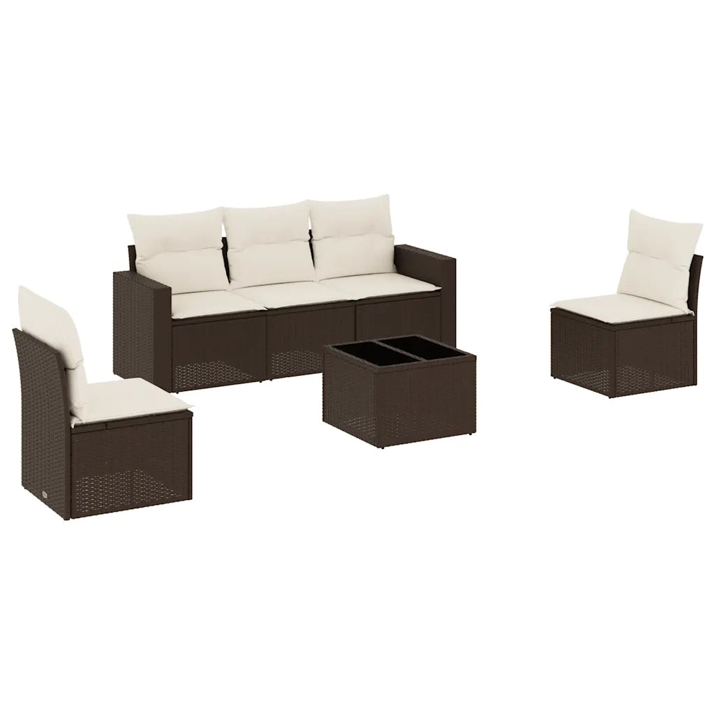 Set Divano da Giardino 6 pz con Cuscini-Sofa da Giardino-Divanetto da esterno Marrone in Polyrattan 513254