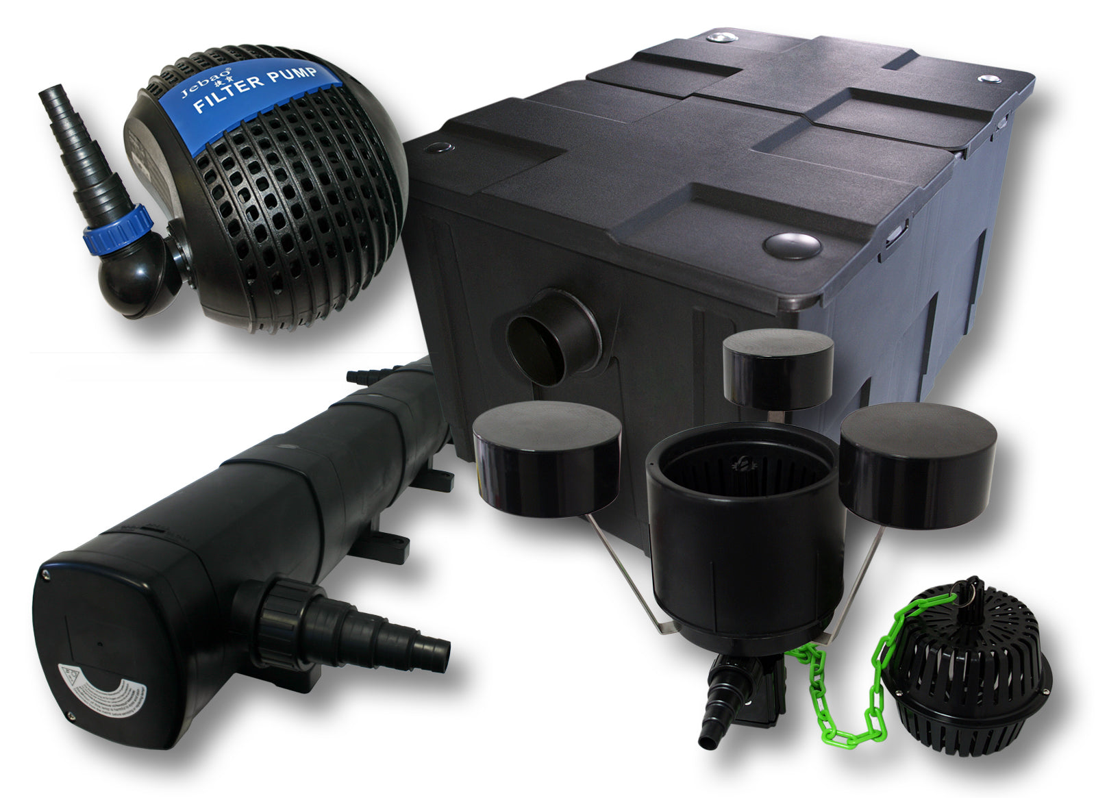 Set: Filtro bio per laghetto 60000l con Chiarificatore UVC 72W Pompa 80W Skimmer