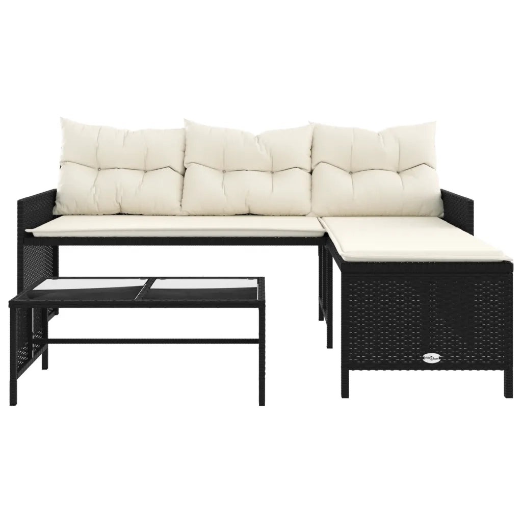Divano da Giardino con Tavolo e Cuscini a L-Sofa da Giardino-Divano da esterno Nero in Polyrattan 498630