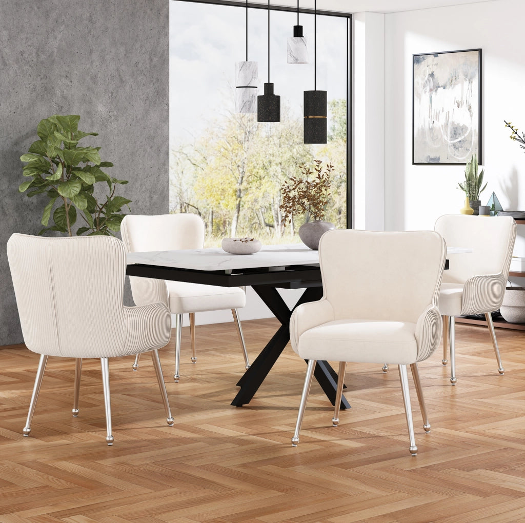 Set di 2 sedie da pranzo in velluto beige con braccioli; schienale trapuntato; 69 x 58;5 x 56 cm