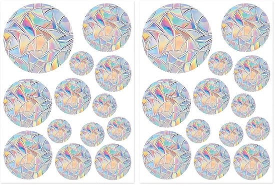 Filmatto Circolare Rainbow per Finestre, 26 pezzi di adesivi antiblocco autoadesivi con riflessione della luce per finestre, porte di vetro, zanzariere, pellicola di vetro e effetto di rifrazione della luce