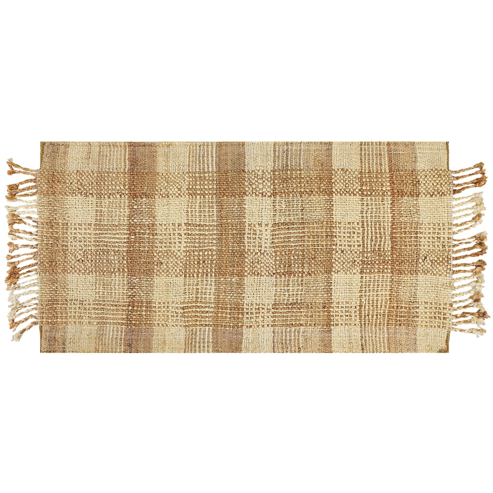 Tappeto juta beige 80 x 150 cm con nappe motivo geometrico intrecciato fatto a mano stile boho per soggiorno camera da letto