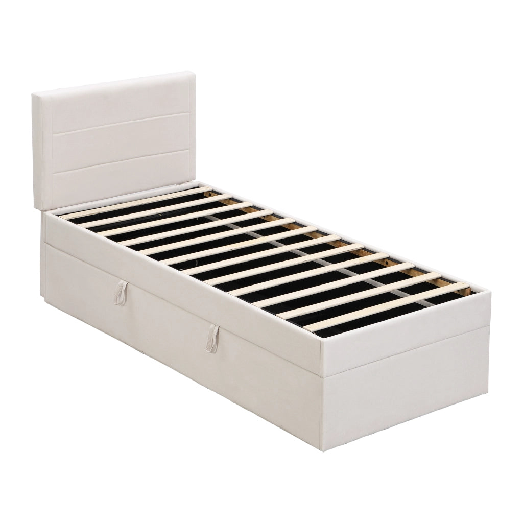 LETTO singolo contenitore 90x200 cm Beige in lino e MDF