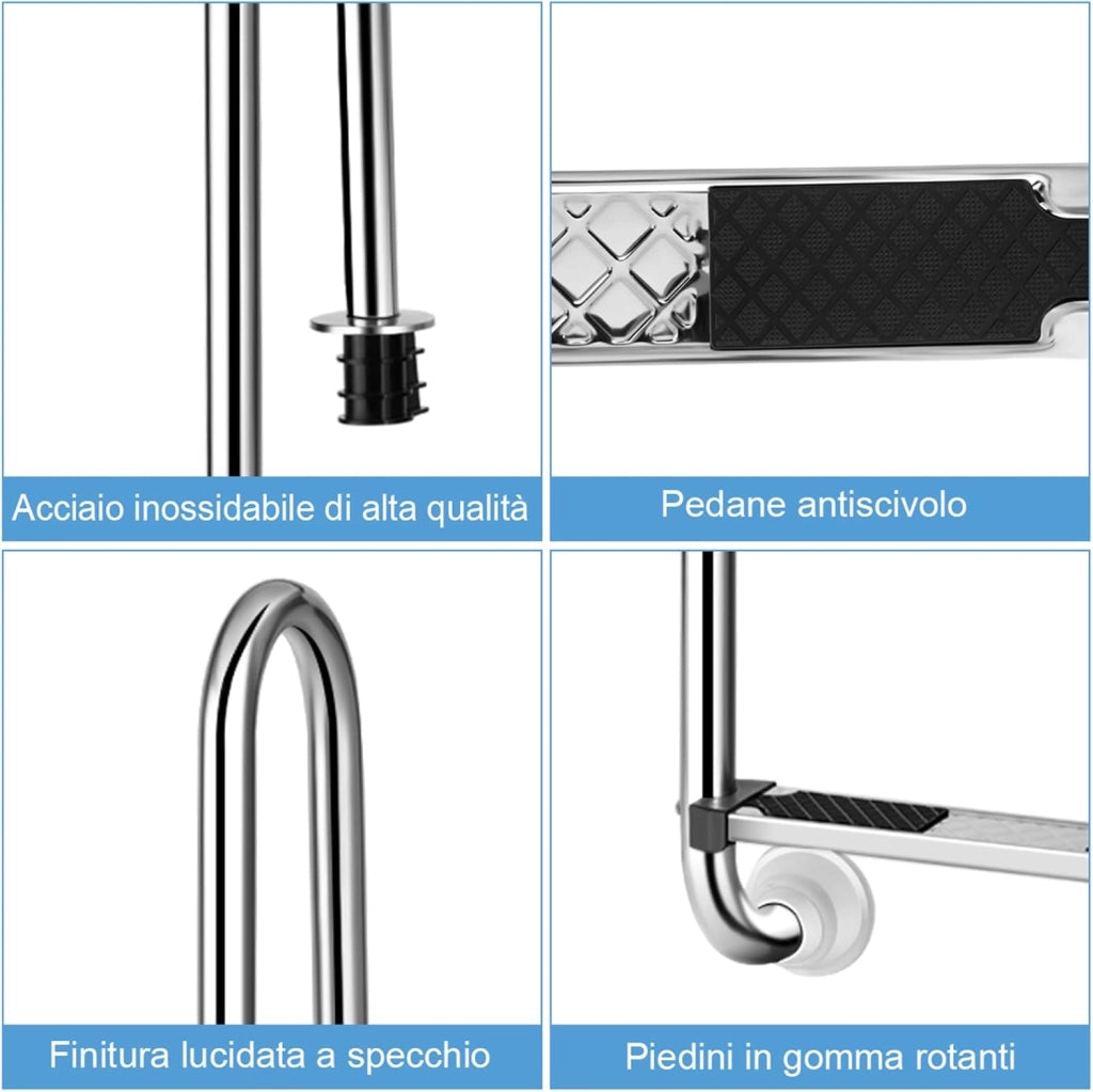 Scaletta di 3 Gradini per Piscina, Scaletta Piscina in Acciaio Inox, con Pedane Antiscivolo, 55 x 25 x 132,5 cm, Capacità di Carico 150 kg