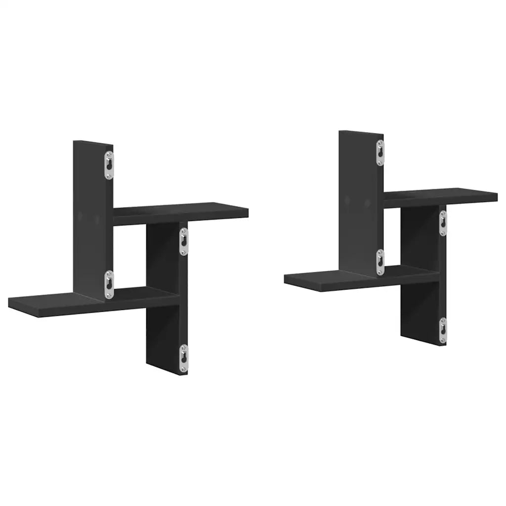 2 pz Mensole da Parete | Scaffali a Parete | Ripiano a parete Nere 38x12x38 cm in Truciolato