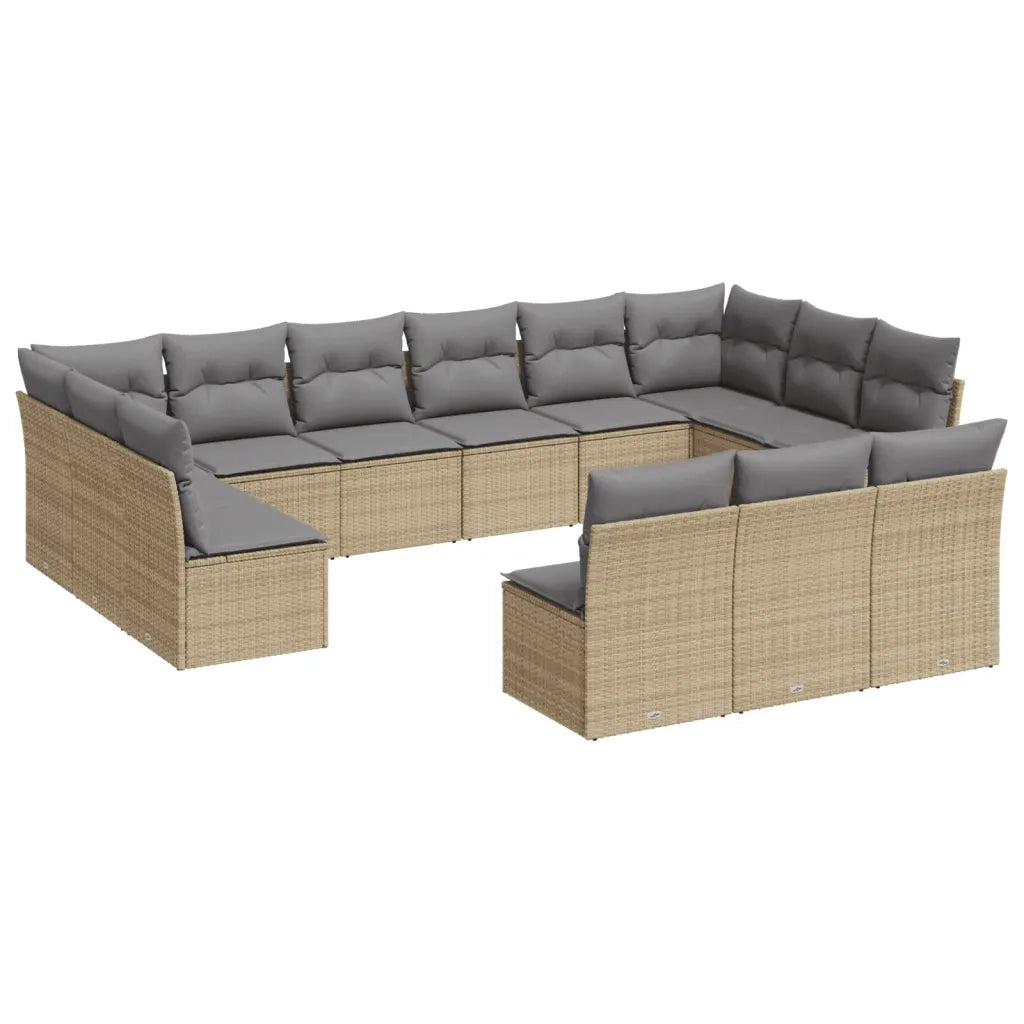 Set Divano da Giardino 13 pz con Cuscini Beige in Polyrattan