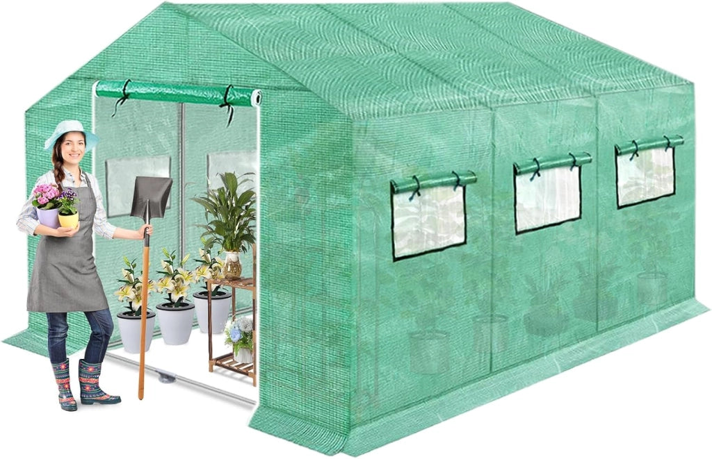 Serra da giardino in pellicola, 3 x 2 x 2 m, con telecomando e porta, per pomodori, per piante da giardino, verde