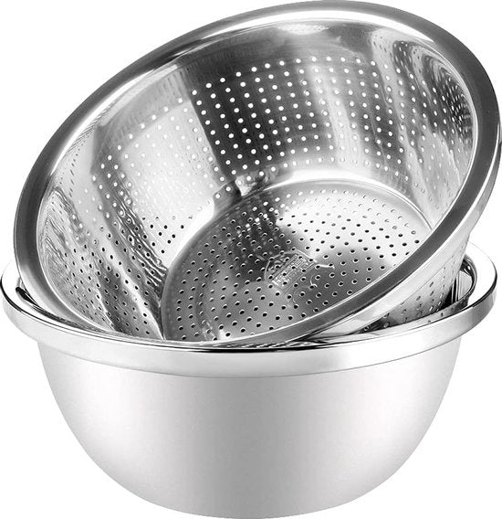 304 set di drenaggio in acciaio inossidabile con contenitore da 2 set di set di afdruiprek con ciotola per verdure, frutta, pasta, insalata, preparazione alimentare, sostenibile e lavastoviglie