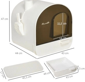 Toilette chiusa per gatti in plastica bianca con tappetino e paletta