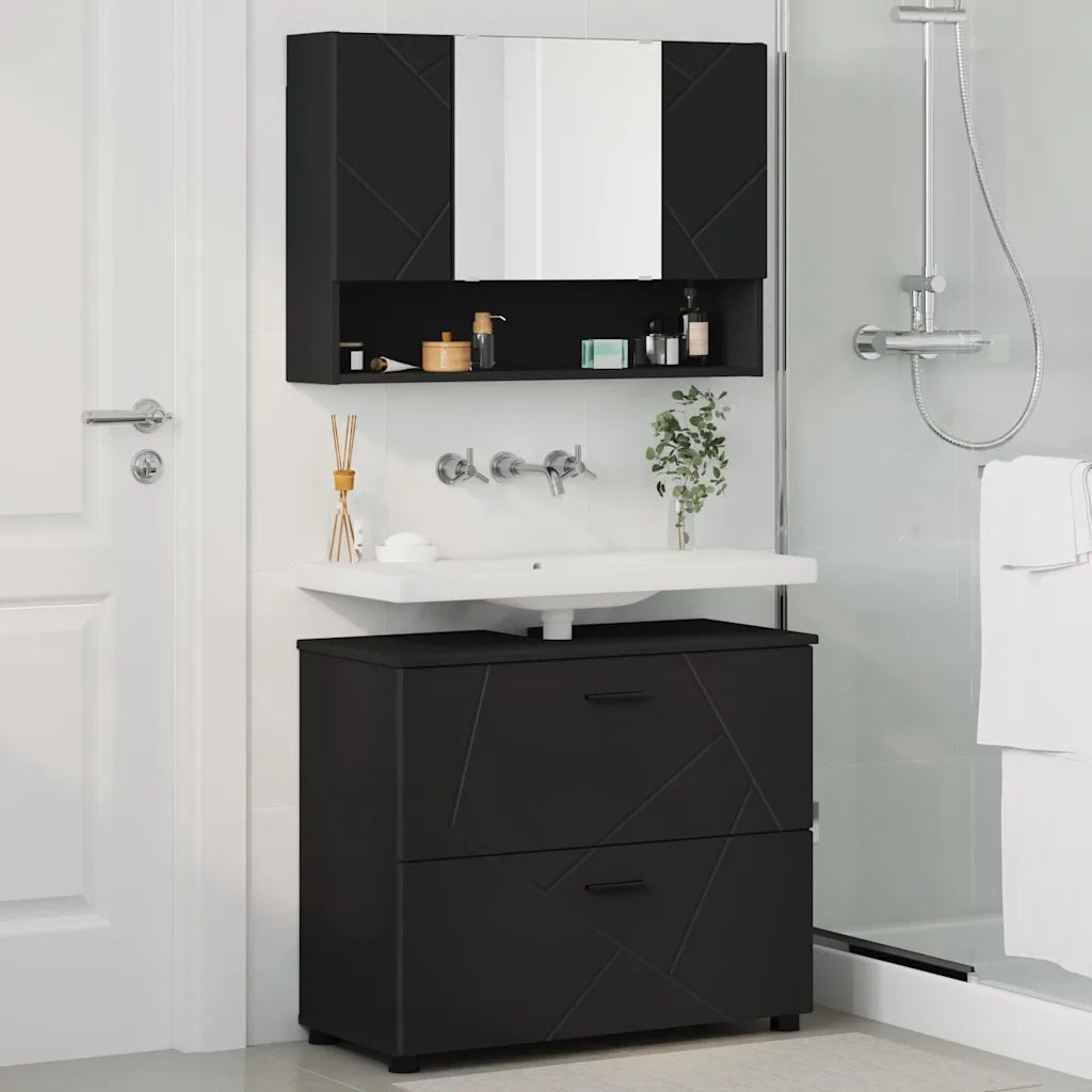 vidaXL Set di mobili per il bagno 2 pcs Nero 76.5 x 35 x 64 cm