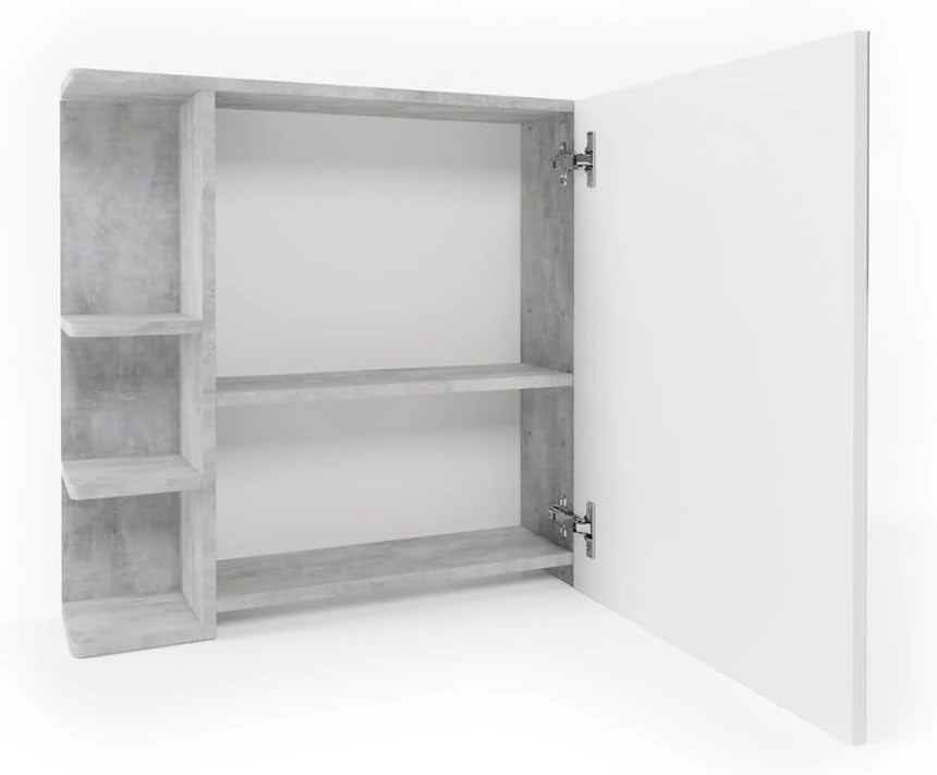 Specchio contenitore bagno Fynn, Calcestruzzo, 79.6 x 64 cm, con specchio e ripiani aperti per montaggio a parete