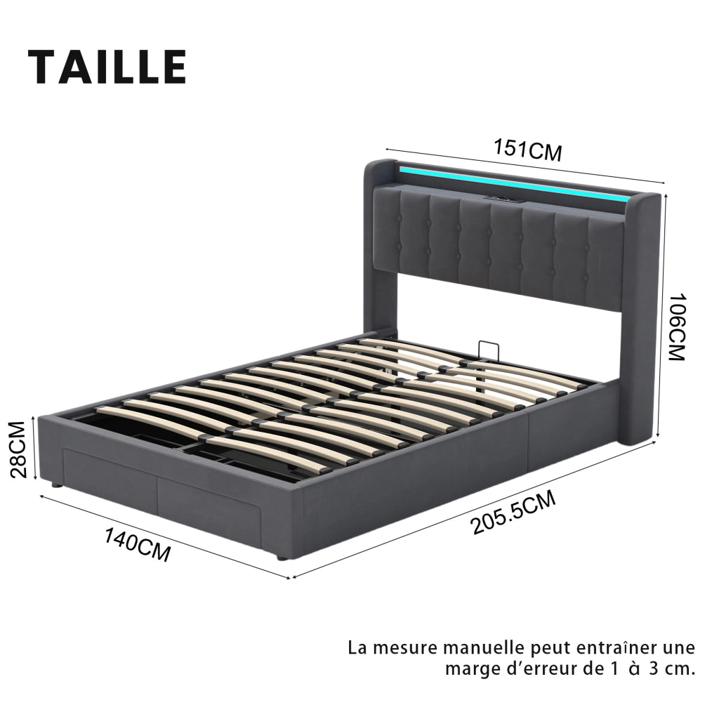 Letto contenitore 140x190 cm, colore grigio
