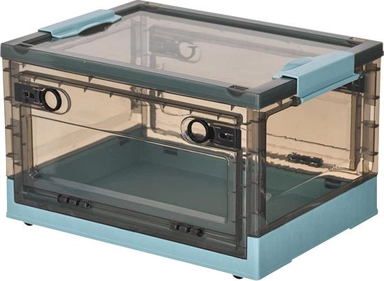 Cassa di archiviazione trasparente con coperchio e ruote, ripiegabile e stivabile, cassa di archiviazione in plastica con coperchio