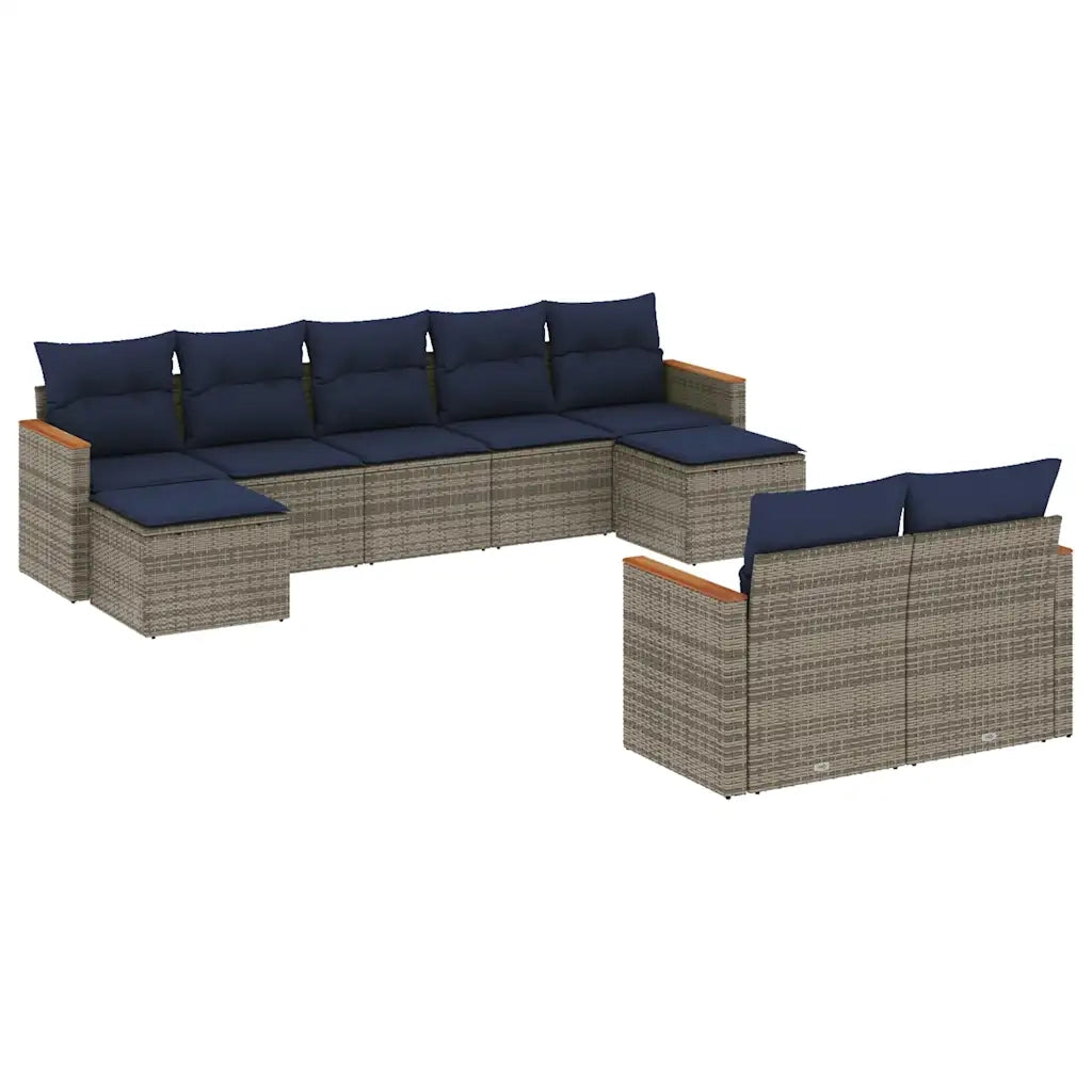 Set Divani da Giardino 9 pz con Cuscini Grigio in Polyrattan 3226404