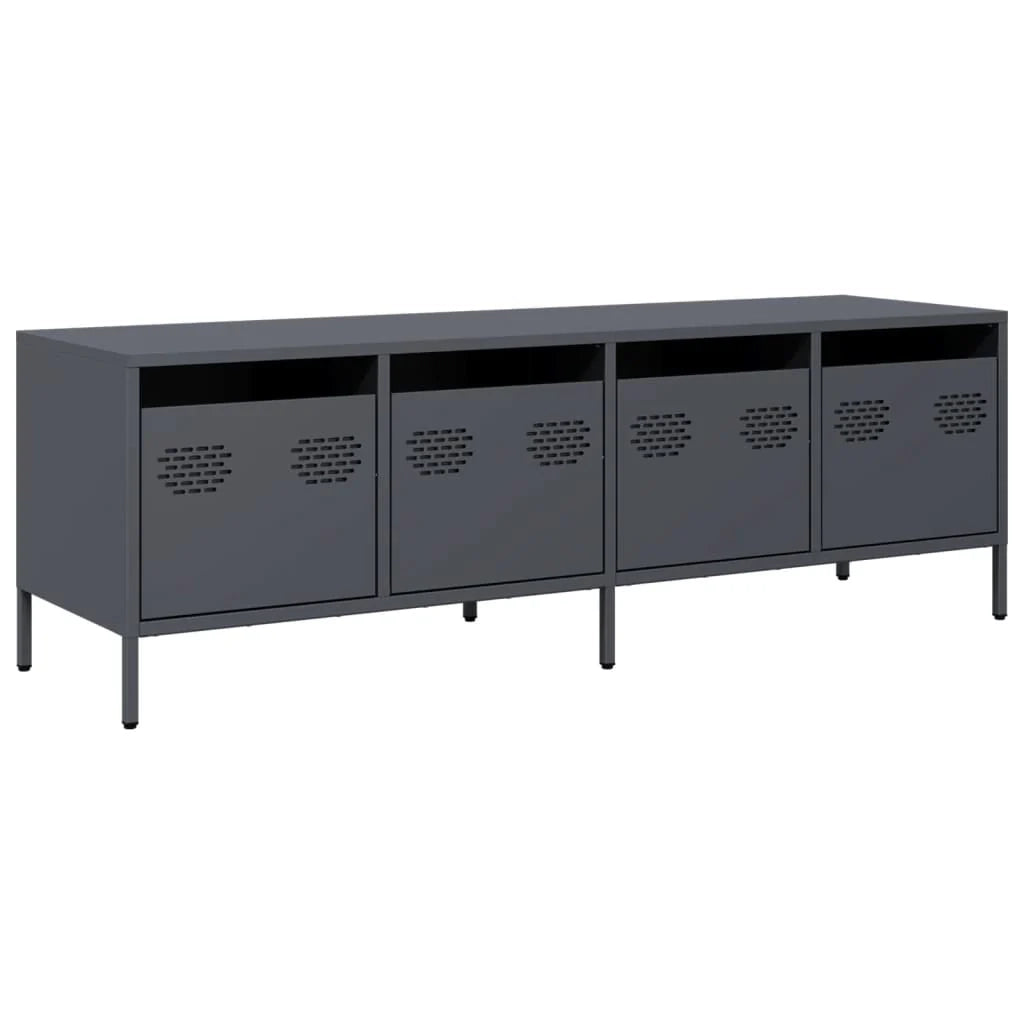 Mobile TV multimediale scaffale TV credenza TV sala da pranzo soggiorno camera da letto antracite 135 x 39 x 43,5 cm acciaio laminato a freddo antracite 02_0026393