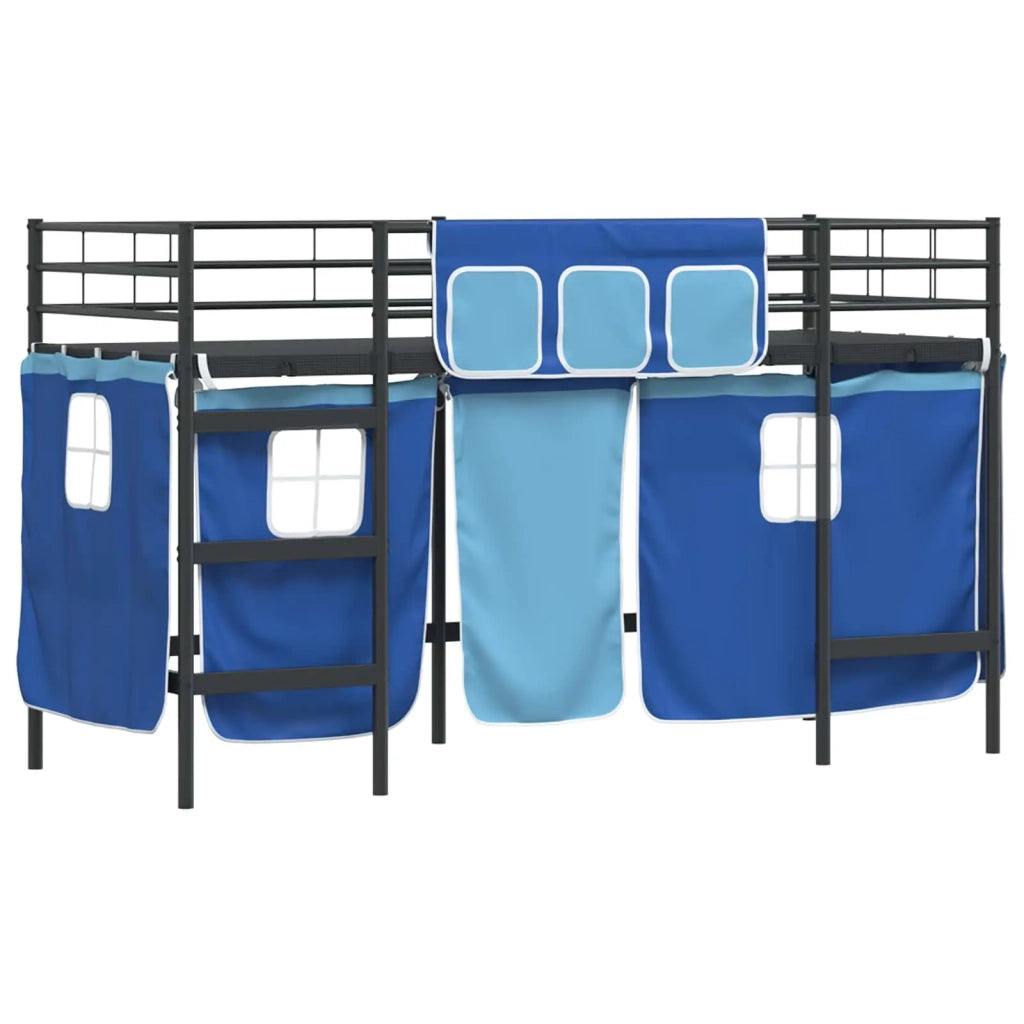 Struttura del Letto Loft per Bambini | Letto Infantile | Lettino con Tendine Nero e Blu