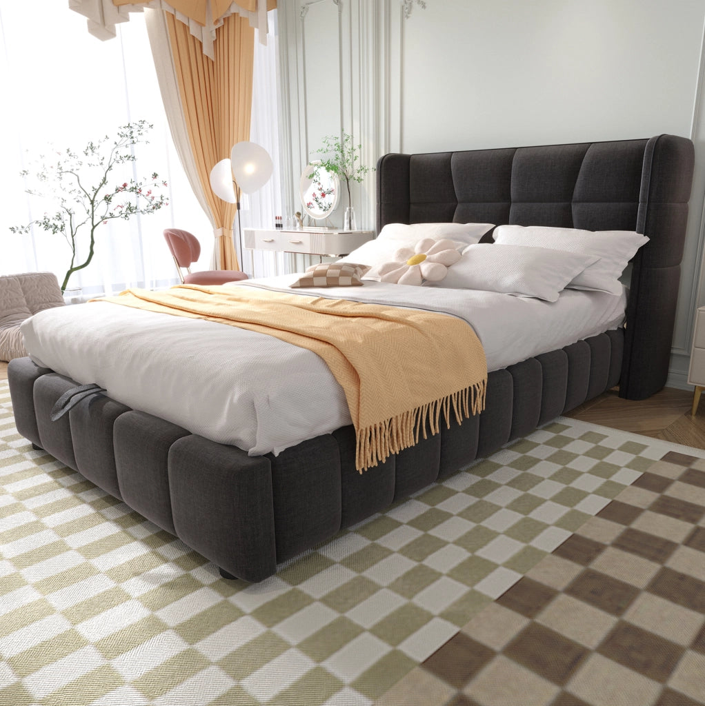 Letto imbottito 90x200 cm; contenitore; tessuto; grigio