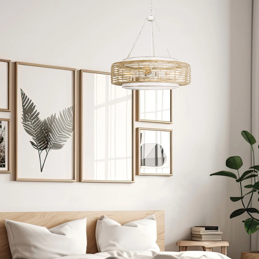 Lampada a sospensione Waylon Quoizel Ø50 bianco/beige 4xE27