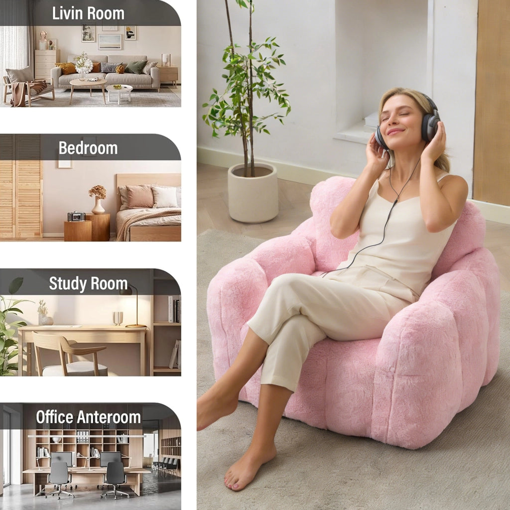 Pouf a forma di loto in velluto effetto pelliccia di coniglio con imbottitura in schiuma leggero rosa per interni