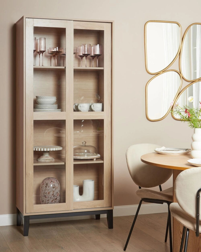 Mobiletto decorativo con vetrina in vetro marrone chiaro soggiorno stile elegante